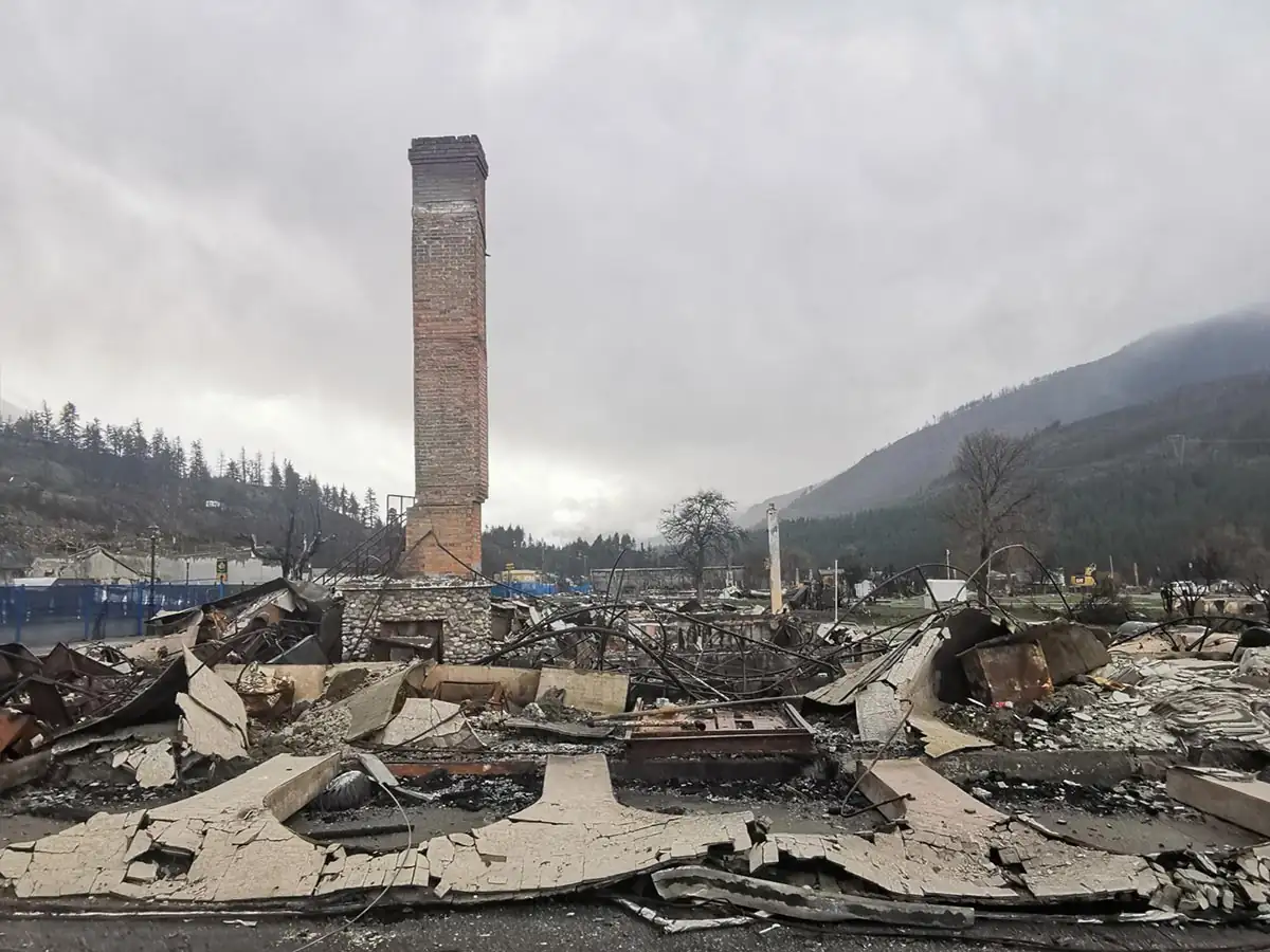 Debris field after the fire, before cleanup