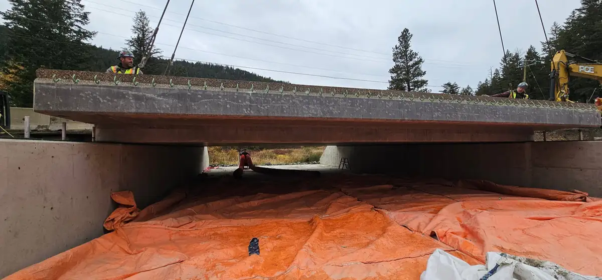 Precast girders set across the new abutments